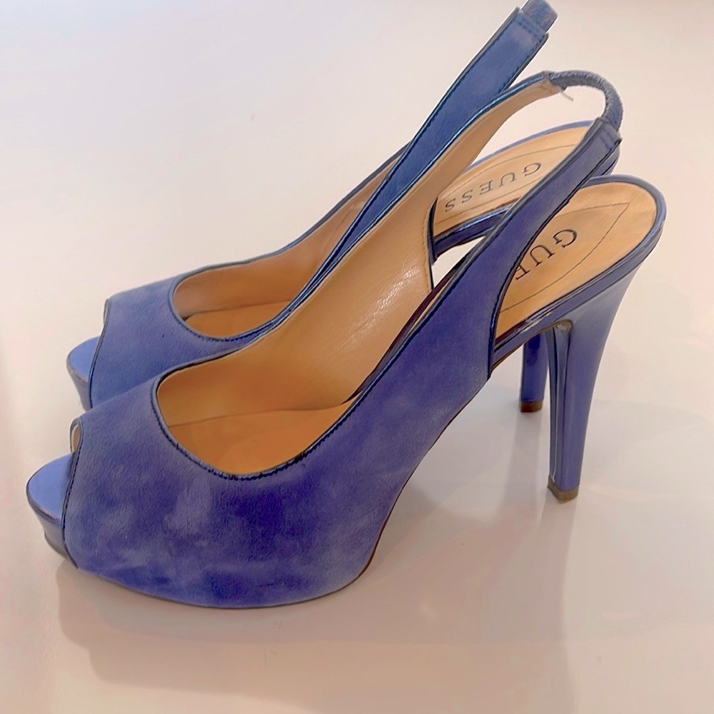 Guess Blue Peep-Toe Heels